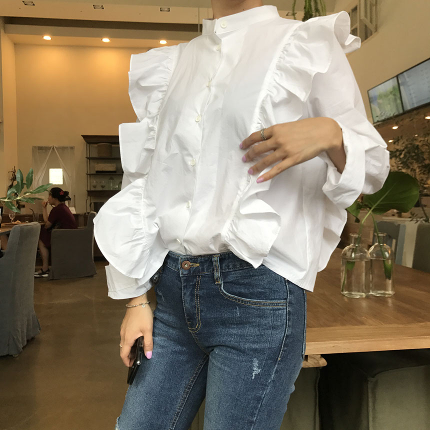 NEW FASHION LADY GIRL Blouse White frilly blouse