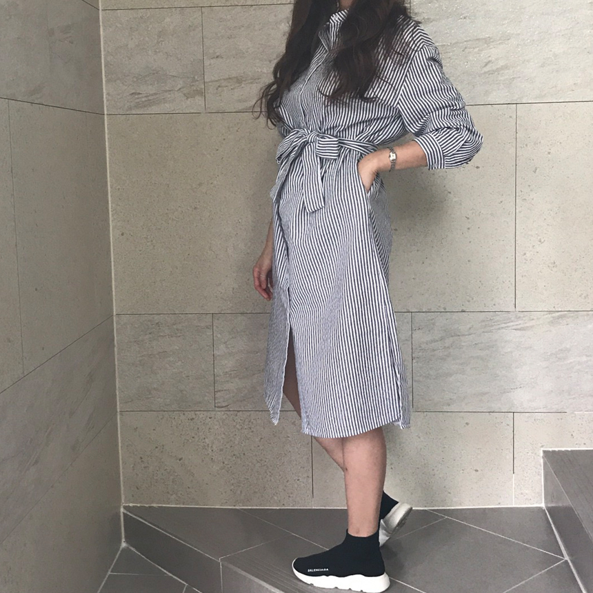 New Striped Long Shirt Dress Fall Chinese Long Sou