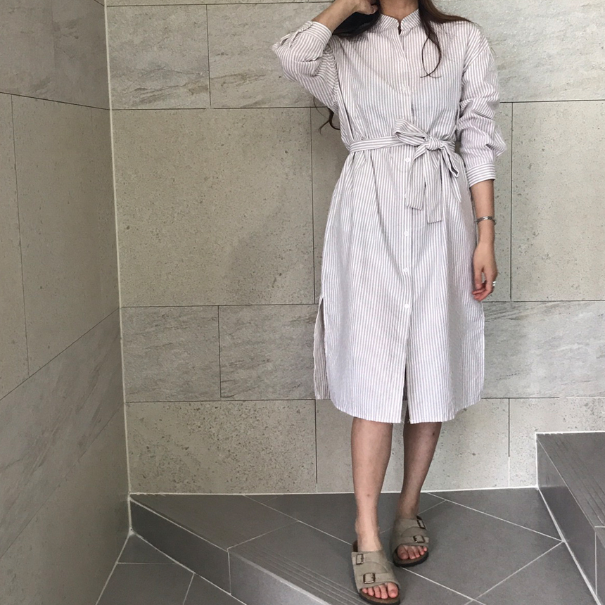 New Striped Long Shirt Dress Fall Chinese Long Sou