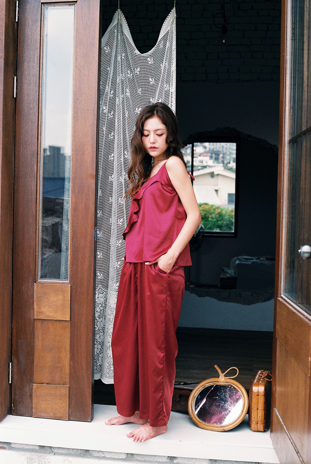 New SET Women's pajamas Rose wine home wear set