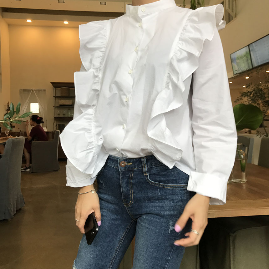 NEW FASHION LADY GIRL Blouse White frilly blouse