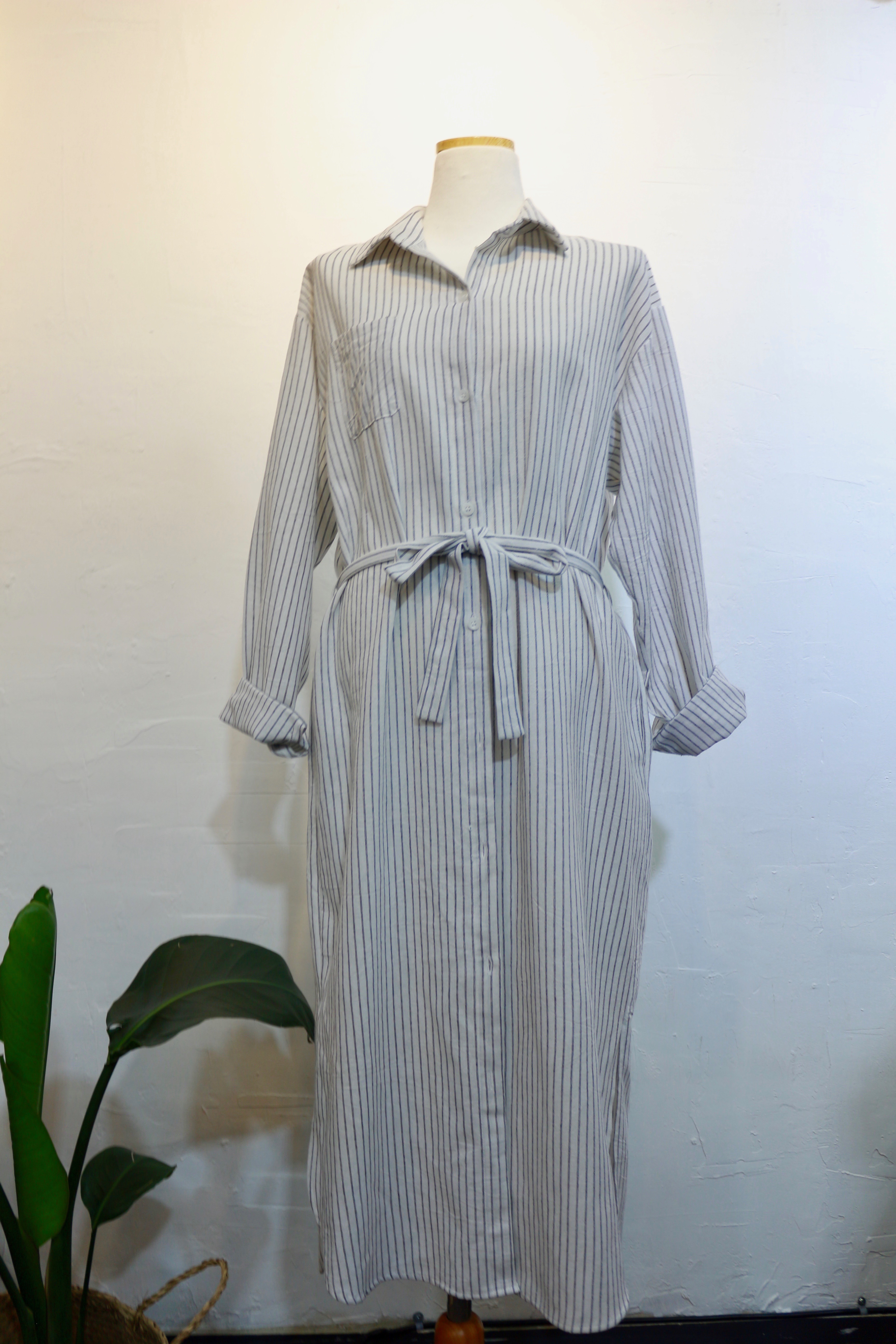 New Striped Shirt Dress One-Piece Longs 20s Women