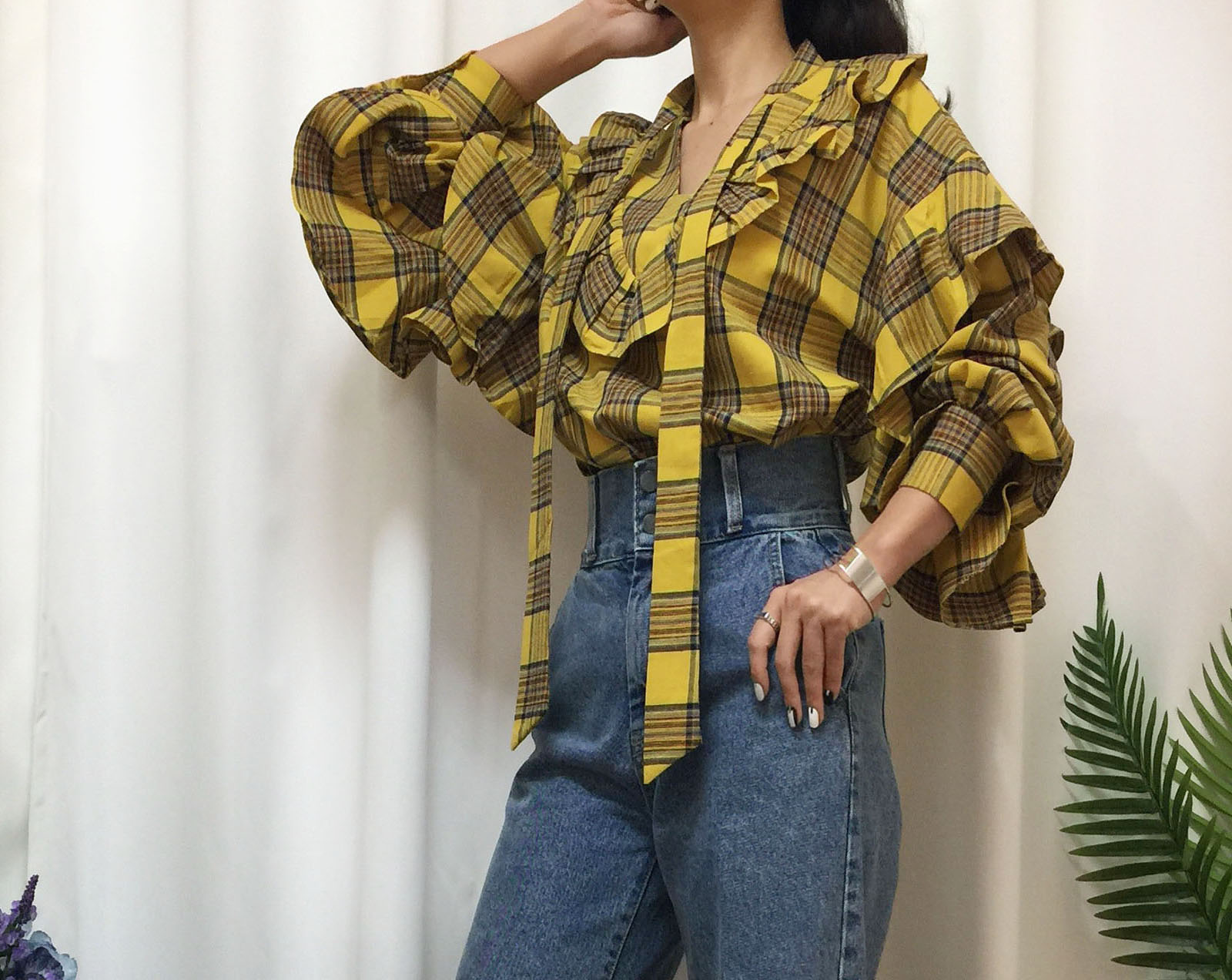 Women Blouses Check double frilled blouse Southern