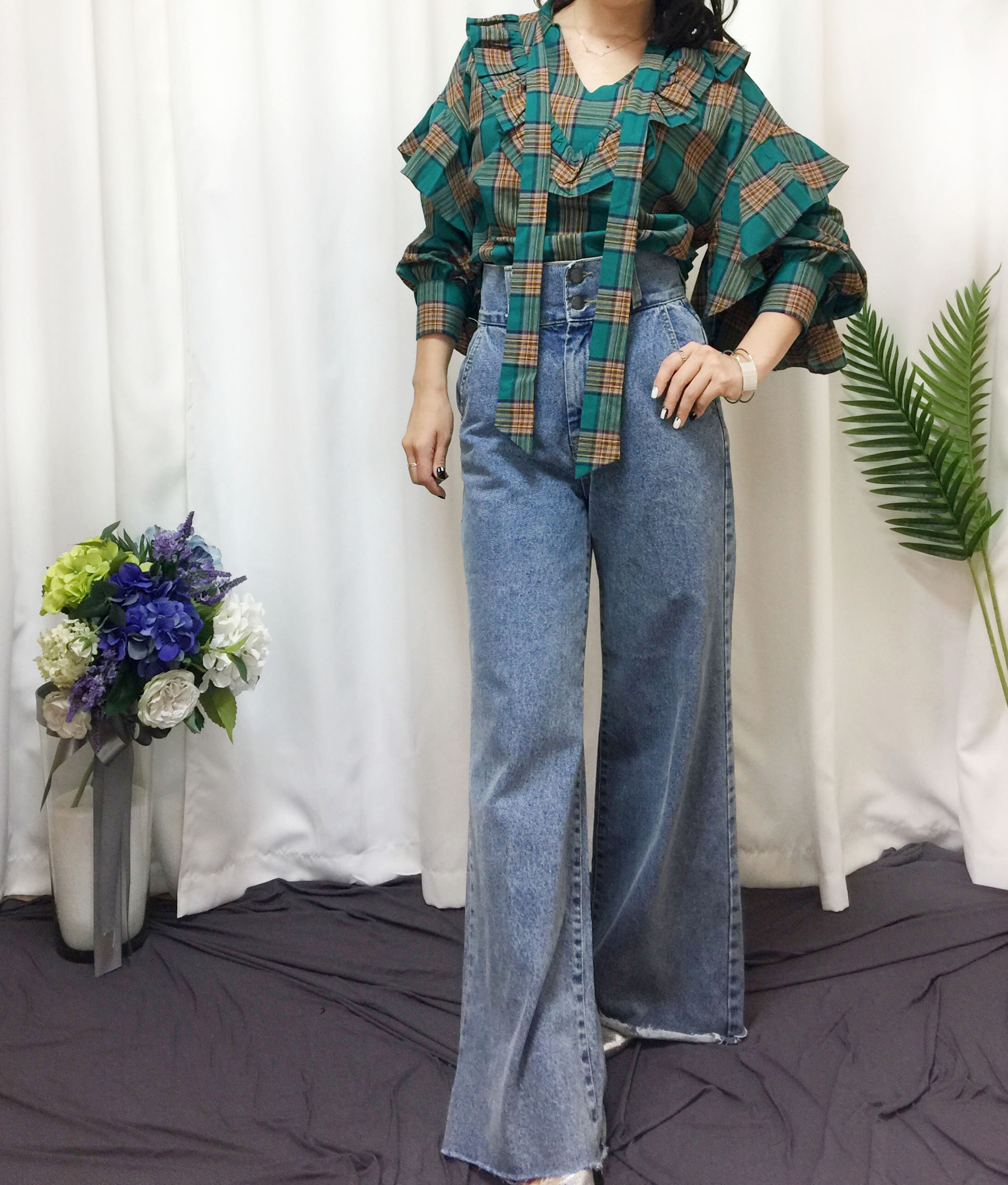 Women Blouses Check double frilled blouse Southern