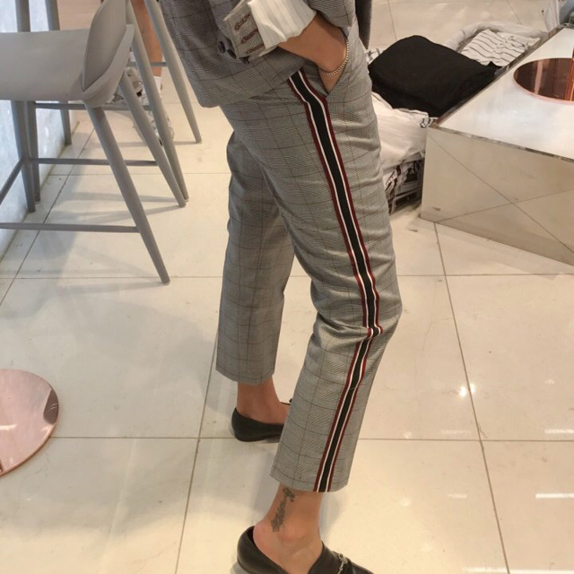 New Women's Pants Side Line Check Slacks Women 