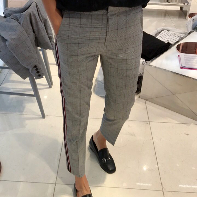New Women's Pants Side Line Check Slacks Women 