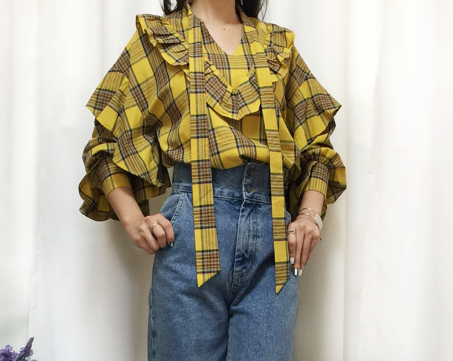 Women Blouses Check double frilled blouse Southern