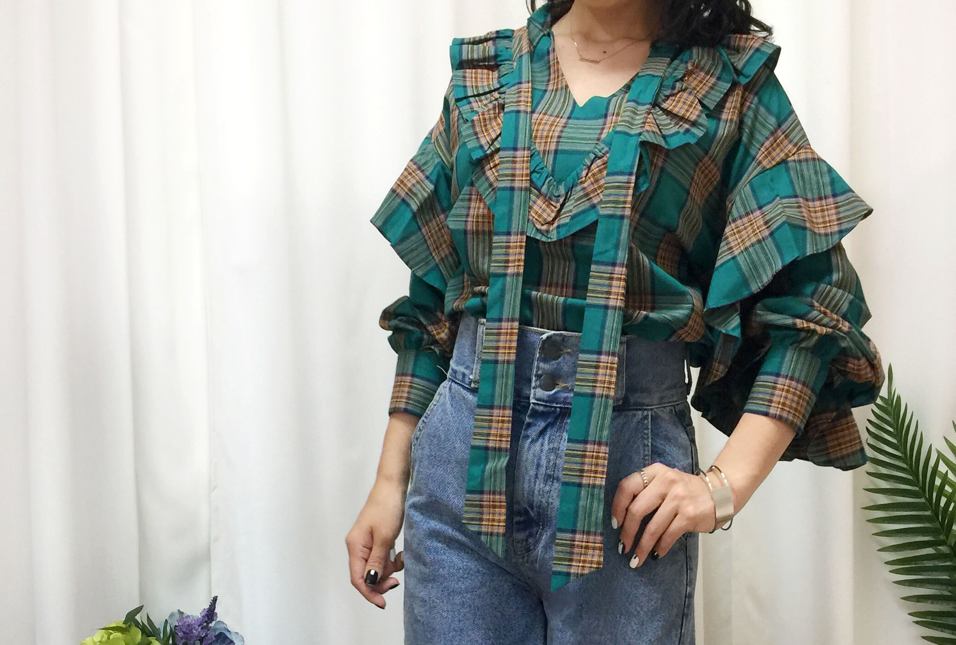 Women Blouses Check double frilled blouse Southern