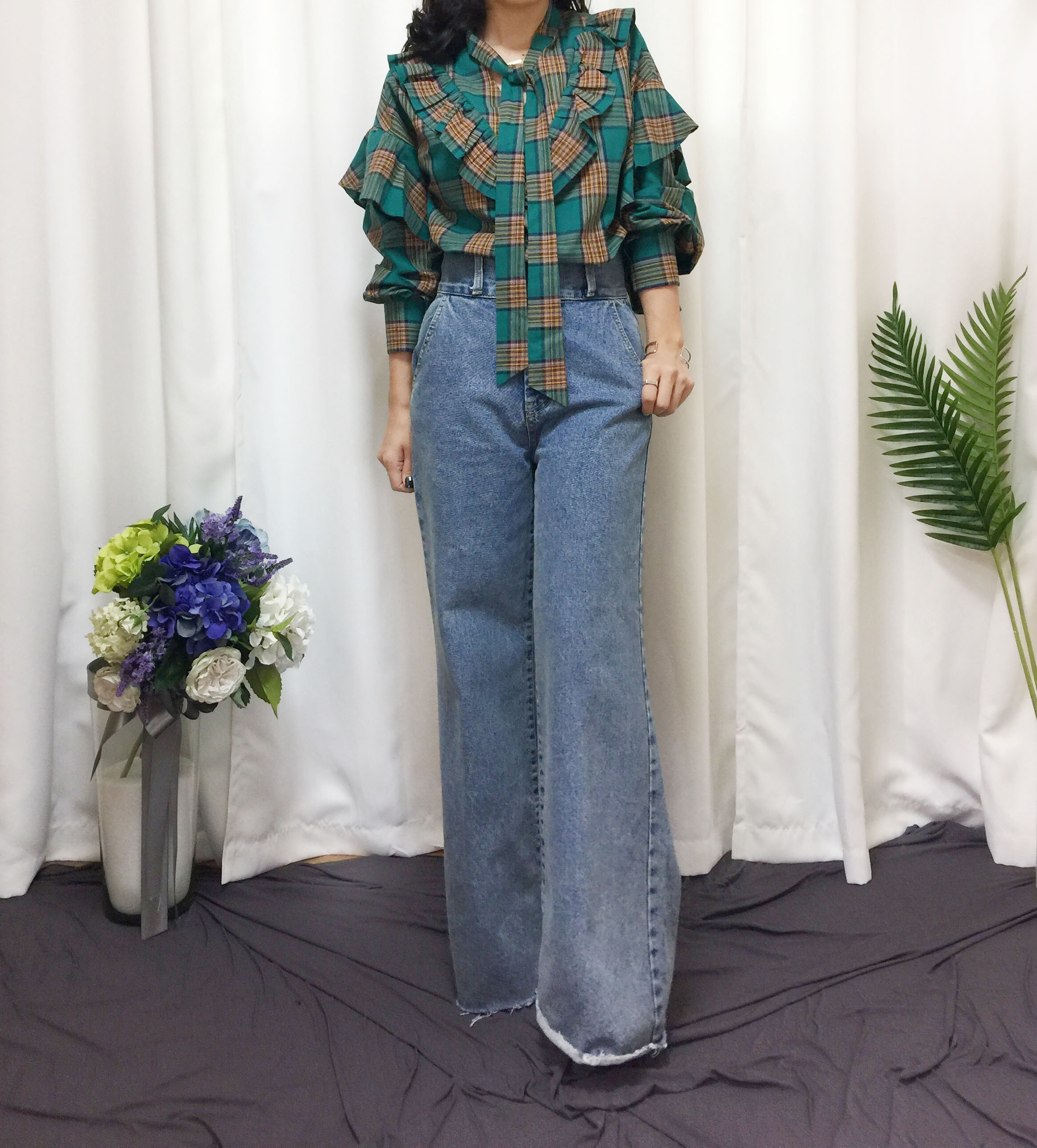 Women Blouses Check double frilled blouse Southern