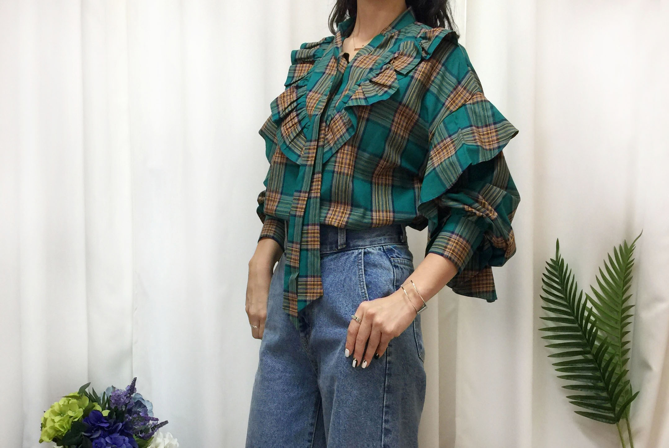 Women Blouses Check double frilled blouse Southern