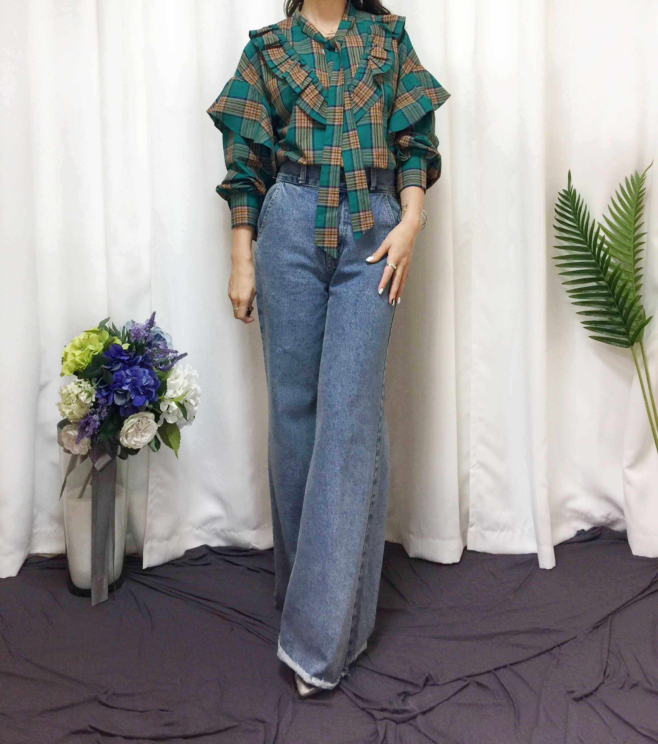 Women Blouses Check double frilled blouse Southern