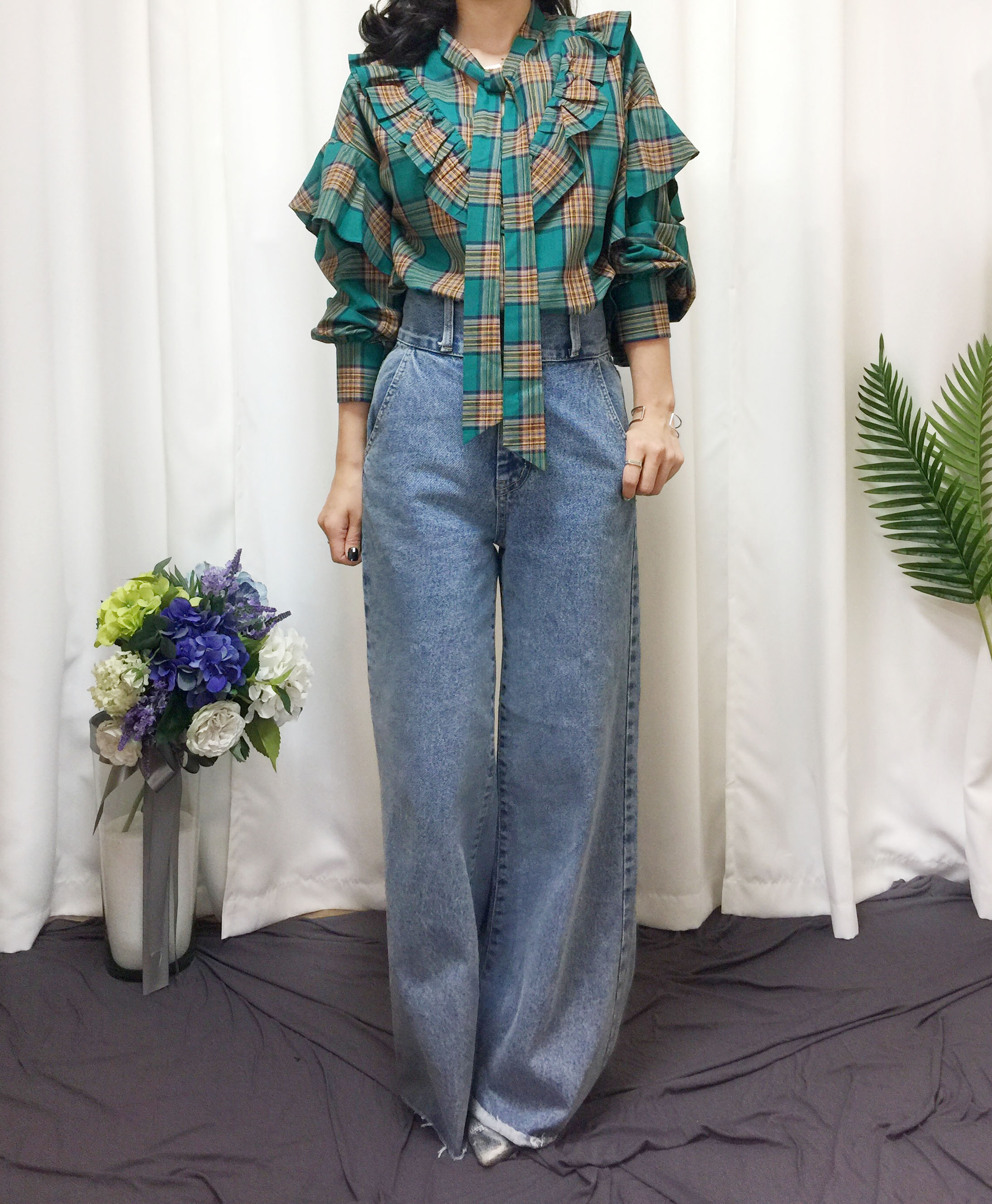 Women Blouses Check double frilled blouse Southern