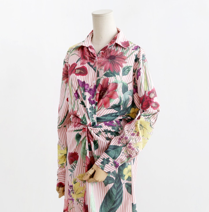 New goddess striped flower twist shirt dress dress