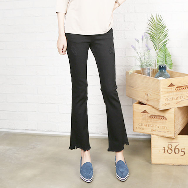 Women Jeans Pants Black Boot Cut Cutting Hidden Be