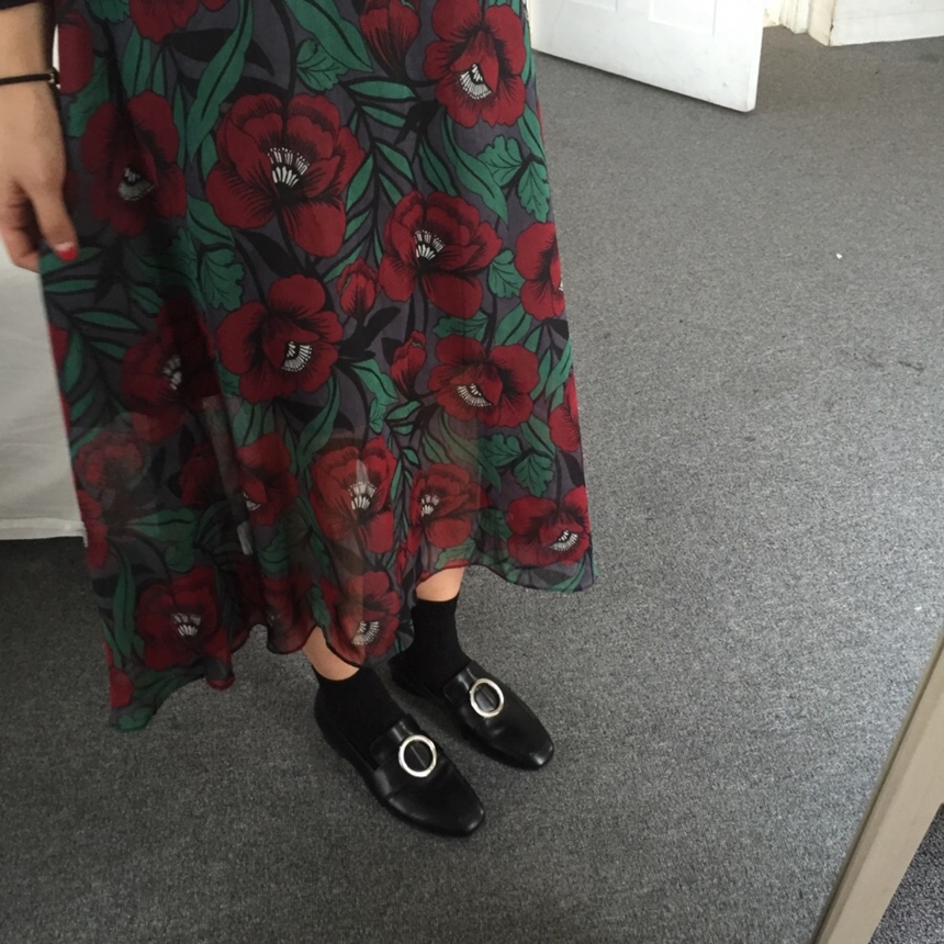 Chiffon dress burgundy chrysanthemum pattern china