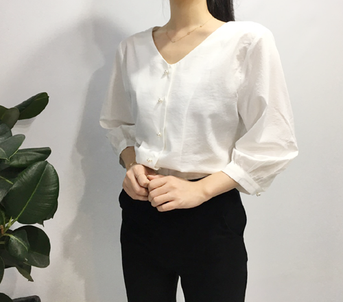 NEW FASHION LADY GIRL Blouse Free shipping pearl b