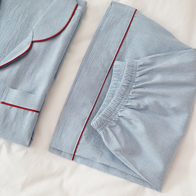 New short-sleeved pajamas _ Washing Straw Blue Hom