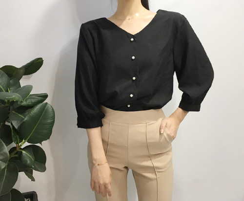 NEW FASHION LADY GIRL Blouse Free shipping pearl b