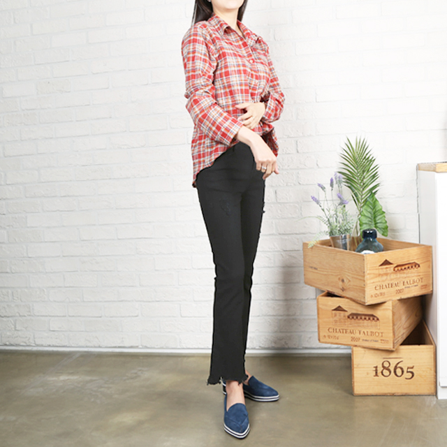 Women Jeans Pants Black Boot Cut Cutting Hidden Be