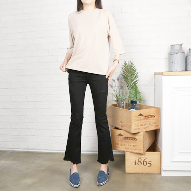 Women Jeans Pants Black Boot Cut Cutting Hidden Be