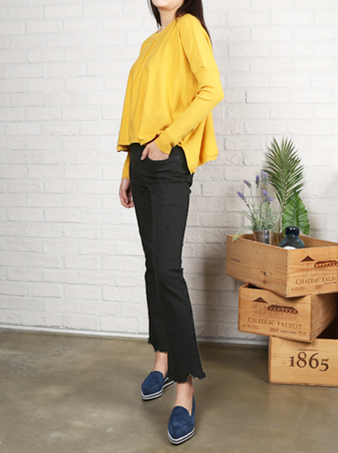 Women Jeans Pants Black Boot Cut Cutting Hidden Be