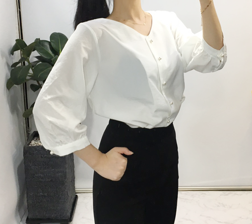 NEW FASHION LADY GIRL Blouse Free shipping pearl b
