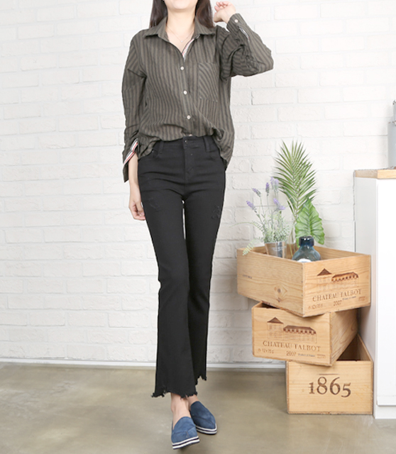 Women Jeans Pants Black Boot Cut Cutting Hidden Be