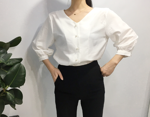 NEW FASHION LADY GIRL Blouse Free shipping pearl b