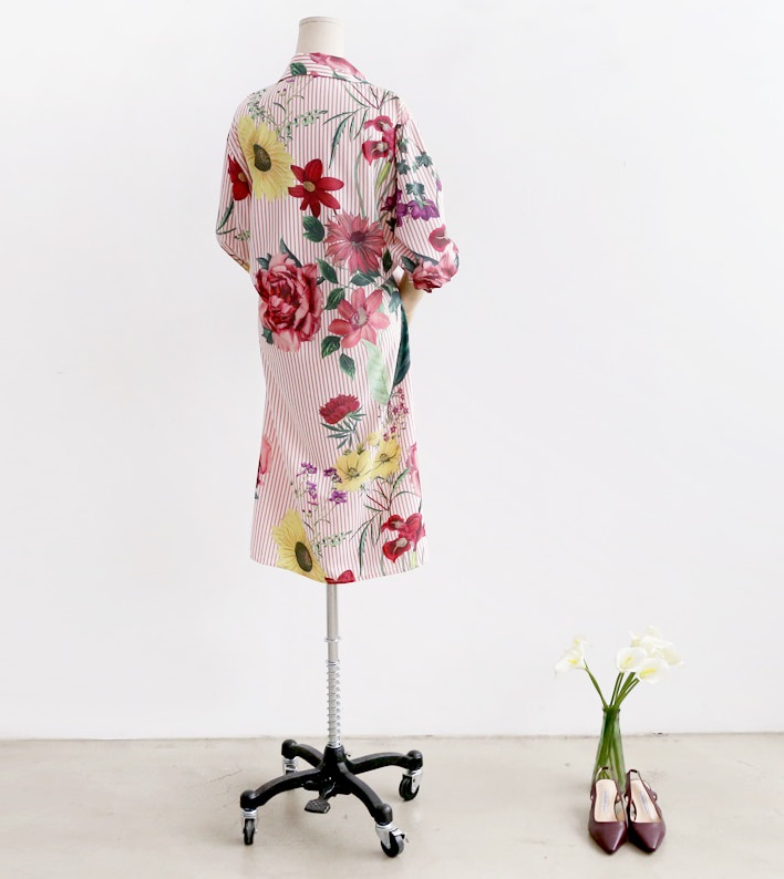 New goddess striped flower twist shirt dress dress