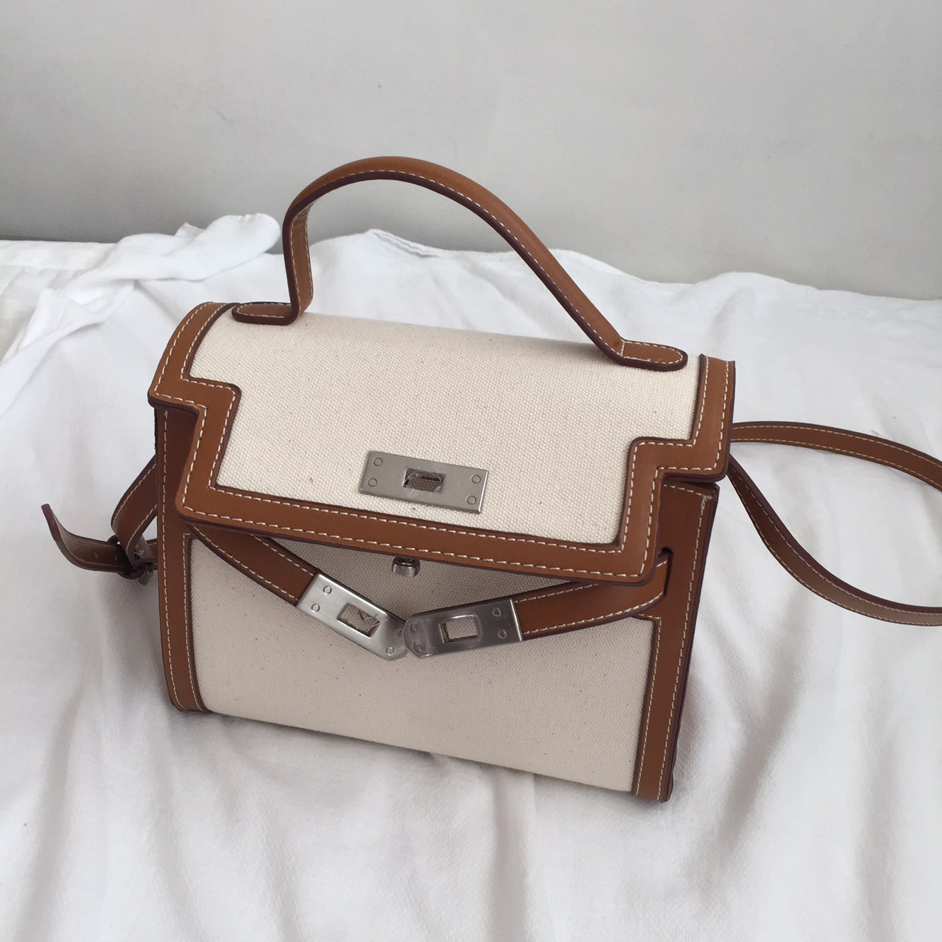 New Women's Bags Square Canvas Tote Bag Buckle 