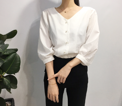 NEW FASHION LADY GIRL Blouse Free shipping pearl b