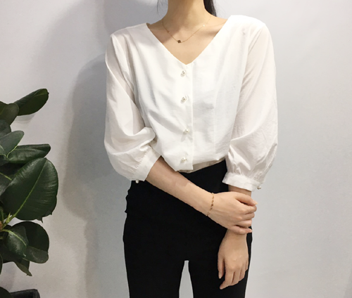 NEW FASHION LADY GIRL Blouse Free shipping pearl b
