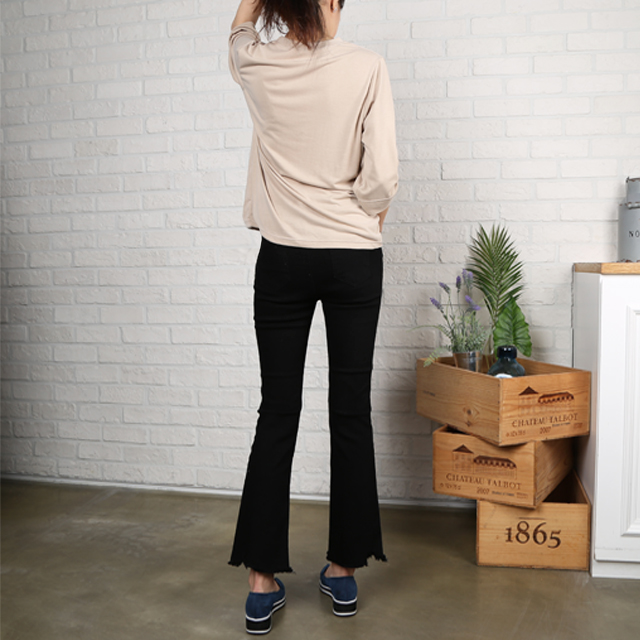 Women Jeans Pants Black Boot Cut Cutting Hidden Be