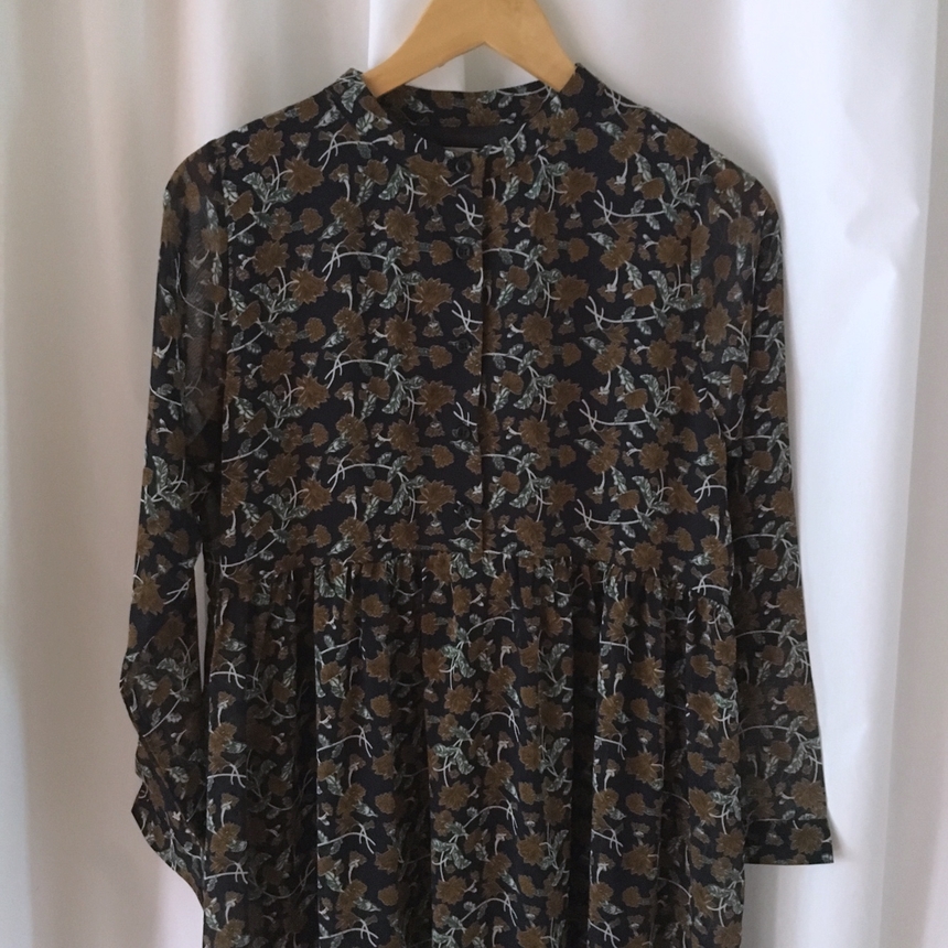 Fall Chiffon Shisu Flower China Neck Long Dress _ 