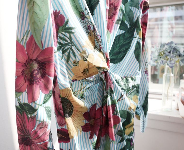 New goddess striped flower twist shirt dress dress