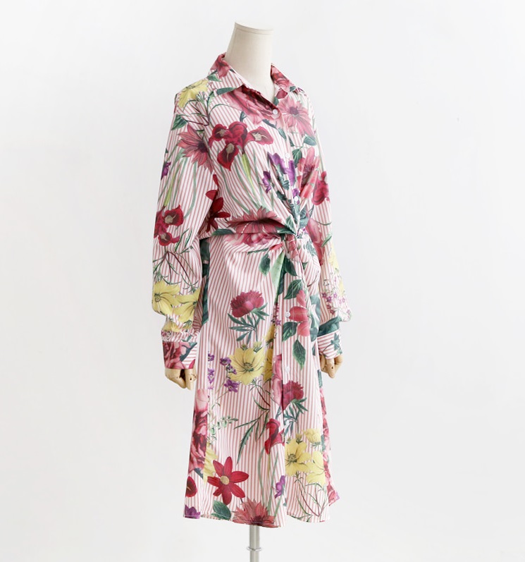 New goddess striped flower twist shirt dress dress