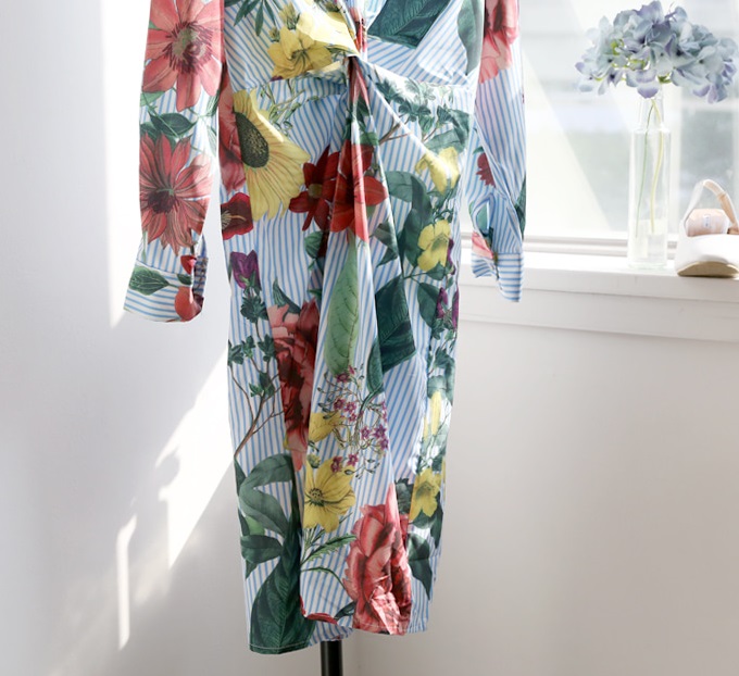 New goddess striped flower twist shirt dress dress