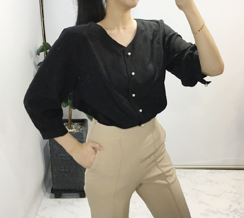NEW FASHION LADY GIRL Blouse Free shipping pearl b