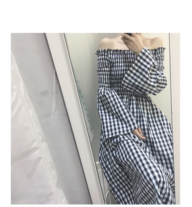 NEW FASHION LADY GIRL DRESS Off-shoulder plaid coo