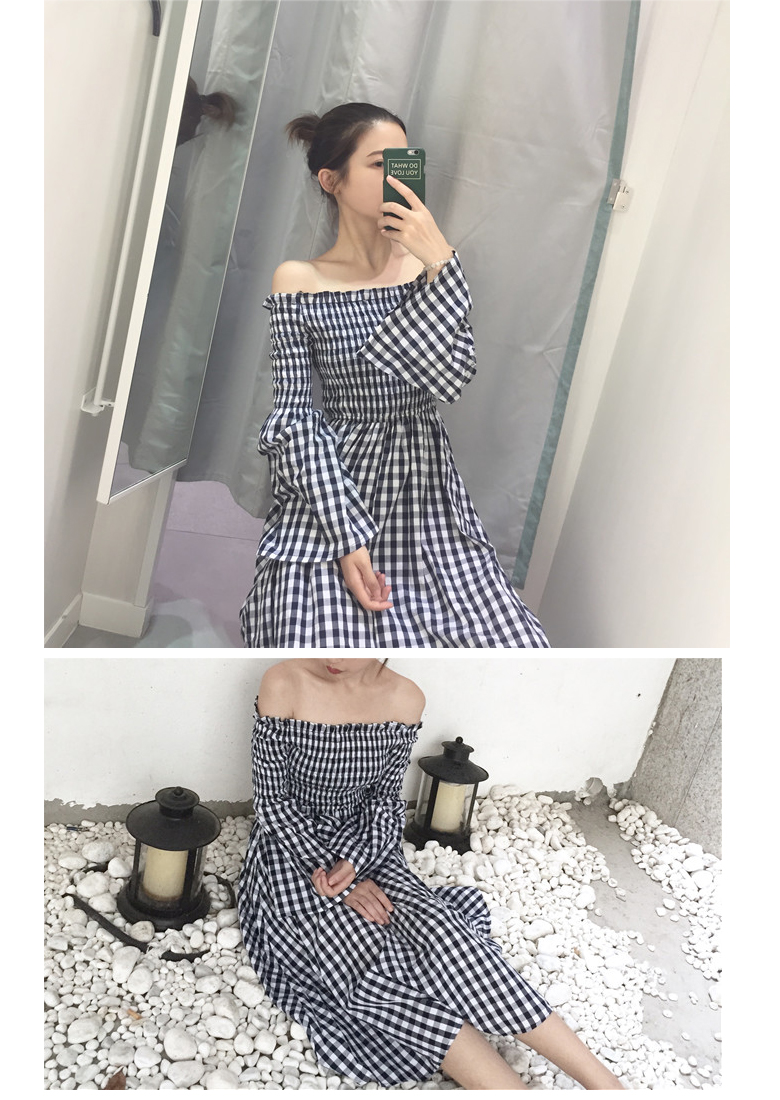 NEW FASHION LADY GIRL DRESS Off-shoulder plaid coo
