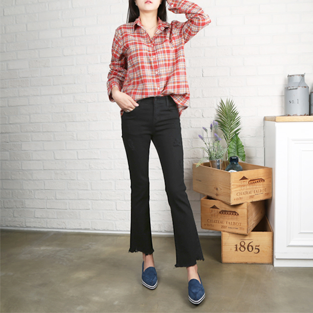 Women Jeans Pants Black Boot Cut Cutting Hidden Be
