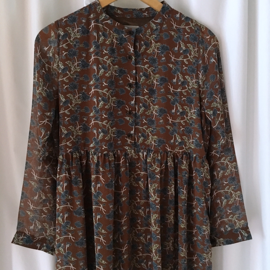 Fall Chiffon Shisu Flower China Neck Long Dress _ 