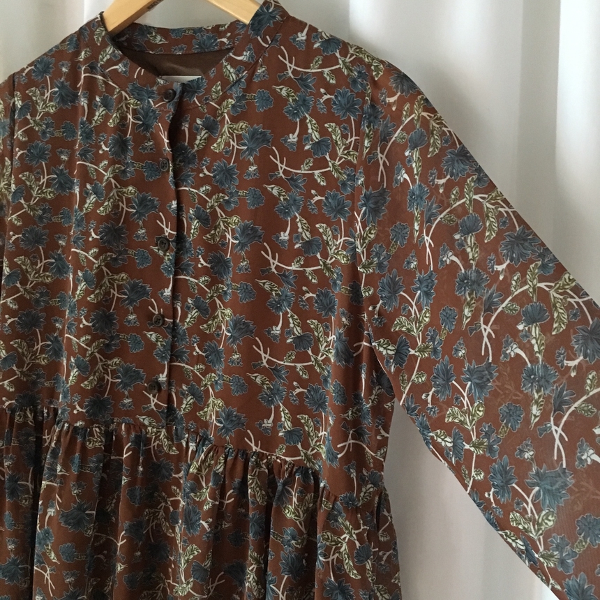 Fall Chiffon Shisu Flower China Neck Long Dress _ 