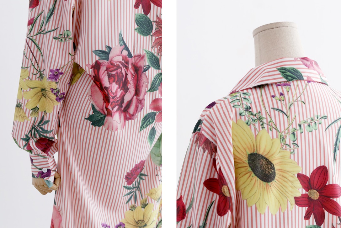 New goddess striped flower twist shirt dress dress