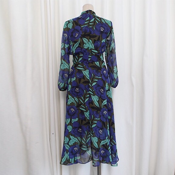 Chiffon dress burgundy chrysanthemum pattern china