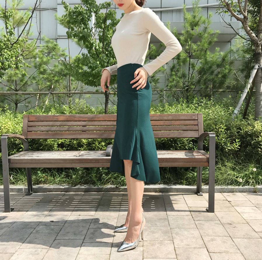 Cutting mermaid long skirt 3color unconventional g