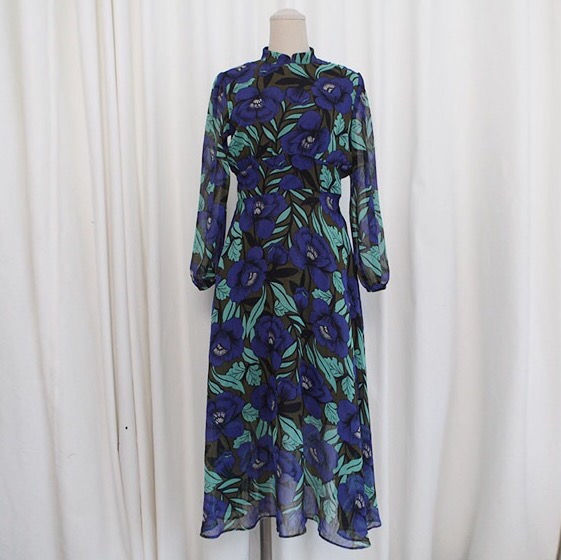 Chiffon dress burgundy chrysanthemum pattern china