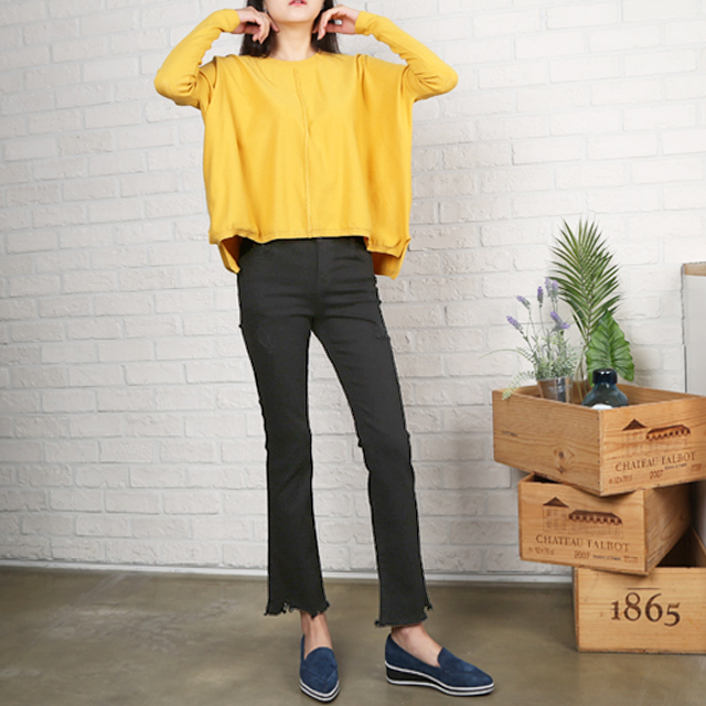 Women Jeans Pants Black Boot Cut Cutting Hidden Be