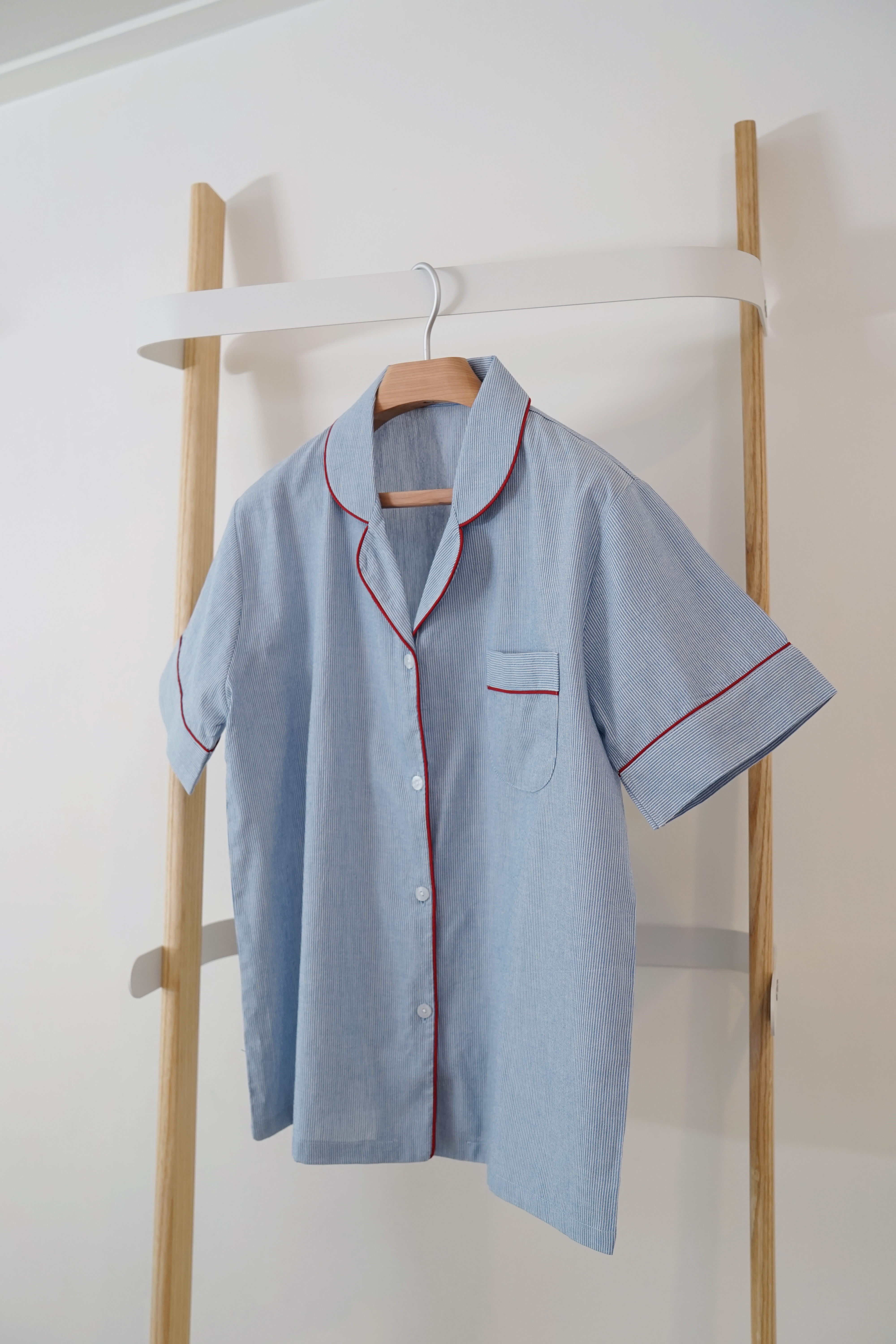 New short-sleeved pajamas _ Washing Straw Blue Hom