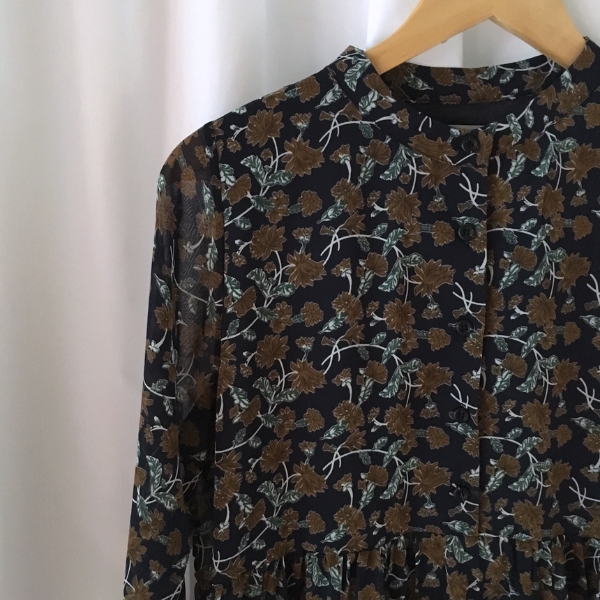 Fall Chiffon Shisu Flower China Neck Long Dress _ 